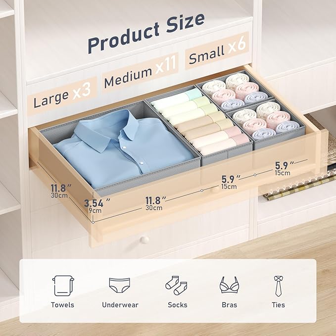 DIMJ Drawer Organizer Clothes Storage - 20 Pack Baby Dresser Organizer for Nursery, Foldable Closet Drawer Organizer Bins for Bedroom Organization, Fabric Storage Dividers for Socks, Underwears, Bras