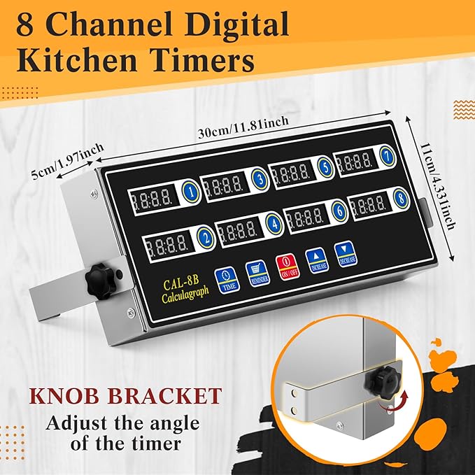 Relaxweex 1 Pack Commercial 8 Channel Digital Kitchen Timer, Multi-Countdown Timer with Loud Alarm & Large LCD Display, Wall Mount or Countertop for Restaurant, Fry Station, Baking & Lab Use