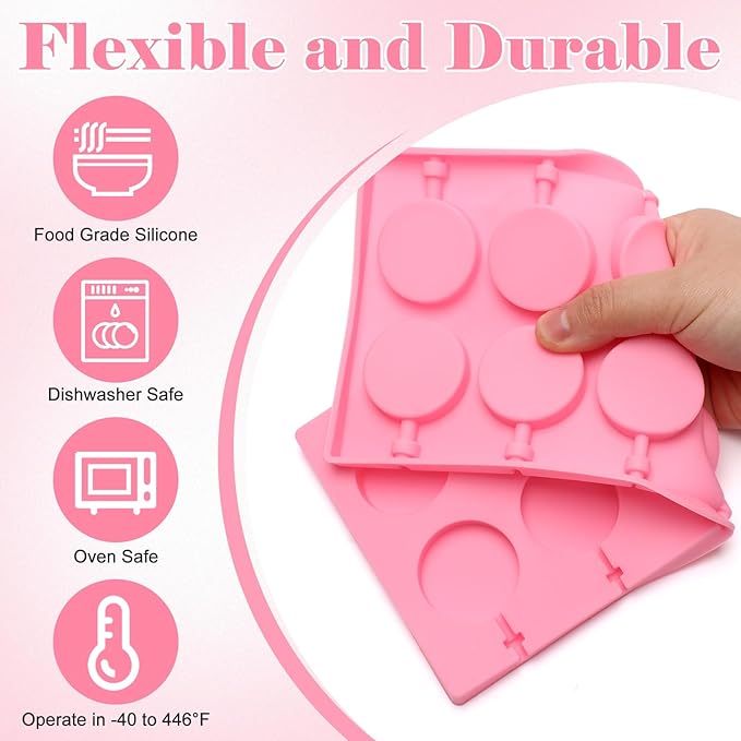 303Pcs Silicone Lollipop Molds Kit, Lollipop Maker Molds Set, Non-Stick Lollipop Candy Molds for Chocolate, 3D Flower Silicone Mold for Hard Candy with 100P Sticks, 100P Candy Bags, 100P Ties