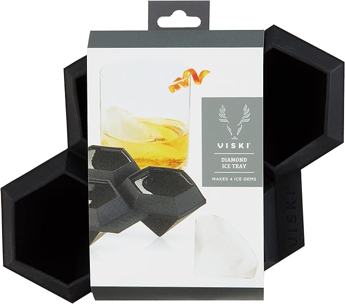 Viski Tray Extra Large Diamond Mold, Craft Ice for Cocktails, Bar Accessories, Set of 1, Makes 4 XL Cubes, Black