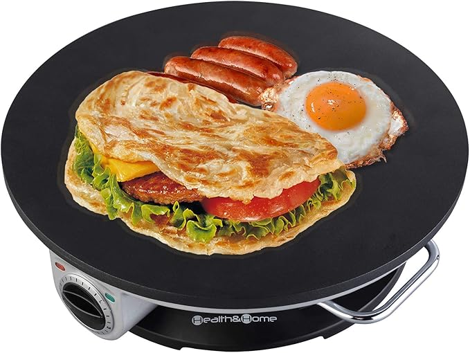 Health and Home No Edge Crepe Maker - 13 Inch Crepe Maker & Electric Griddle - Non-stick Pancake Maker- Crepe Pan