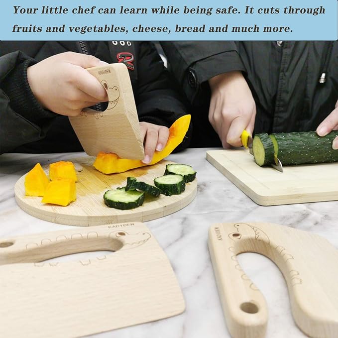 Wooden Kids Knife for Cooking,Kid Safe Knives,Kitchen Toy,Chopper,Vegetable and Fruit Cutter (For 2-8 Years Old)