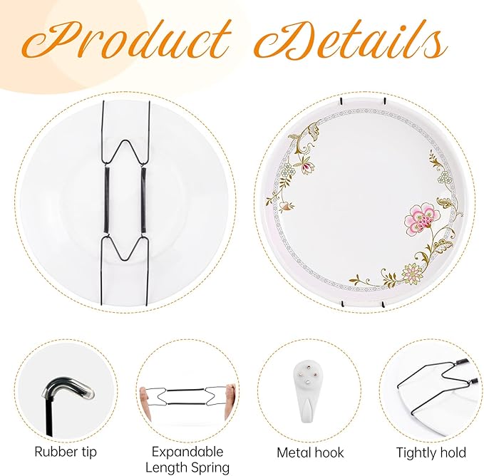 Bilillo 4 Pack Plate Hangers for The Wall, Suitable for 9''-11'' Decorative Plate,Invisible Heavy Duty Wire Plate Holder with Wall Hooks, Plate Hangers for Displaying Plates, Platter, Dish (Black)