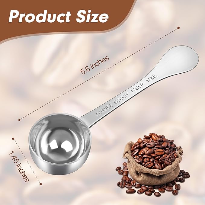2PCS Coffee Scoop(1TBSP | 3TSP | 15ML), Stainless Steel Measuring Spoon, Food Grade Scooper for Ground Coffee, Bean, Powder, Espresso