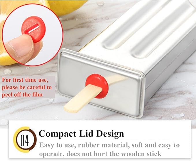 10Pcs Stainless Steel Popsicle Molds and Rack Ice Cream Popsicle Molds with 10 Square Ice Pop Makers + 100 Reusable Bamboo Sticks + 20 Bags + 1 Cleaning Brush + 1 Rack