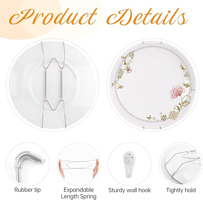 3 Pack Plate Hangers for The Wall, Suitable for 9-11 inch Art Plate, Stainless Steel Invisible Heavy Duty Wire Plate Holder with Wall Hooks, Plate Hangers for Displaying Plates, Platter, Dish, Silver