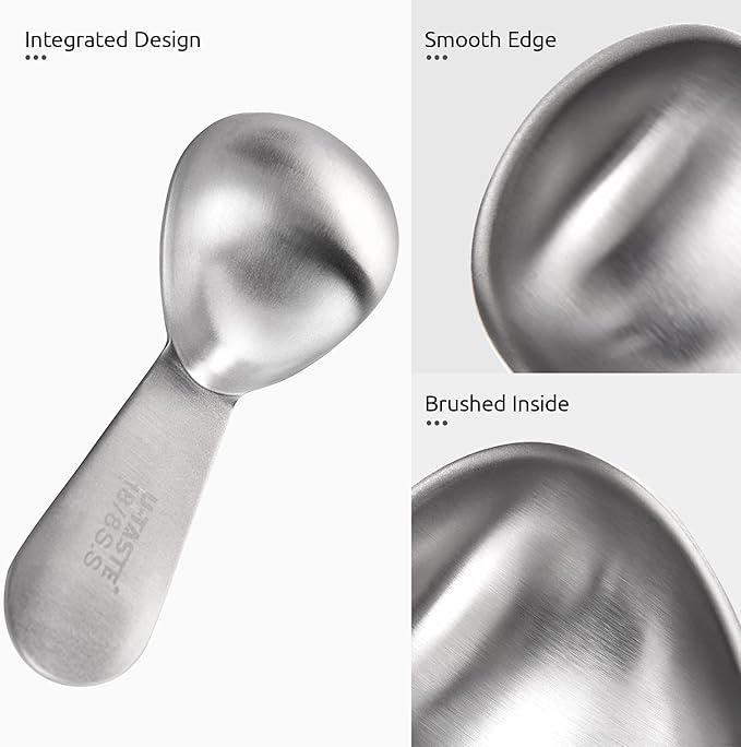 Coffee Scoop: U-Taste 18/8 Stainless Steel Measuring Coffee Scoop 1 tablespoon & 2 tablespoon, Short Handled Measure Scooper for Ground Coffee, Bean in Canister (Silver, 1Tbsp&2Tbsp / 15ml&30ml)