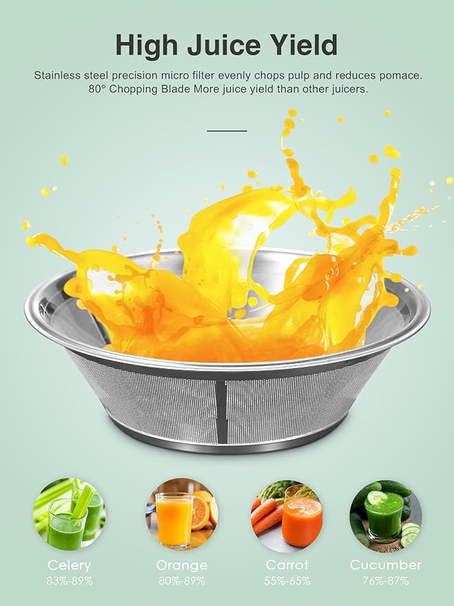 QCen Juicer Machine, 800W Centrifugal Juicer Extractor with 3” Wide Mouth Feed Chute for Fruits & Vegetables, Easy to Clean, Stainless Steel, BPA-Free
