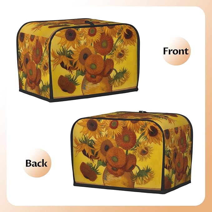 Sunflowers Painting Toaster Cover 2 Slice, Cute Country Bread Machine Cover, Washable Toaster Kitchen Small Appliance Cover Stain Resistant,with Top Handle