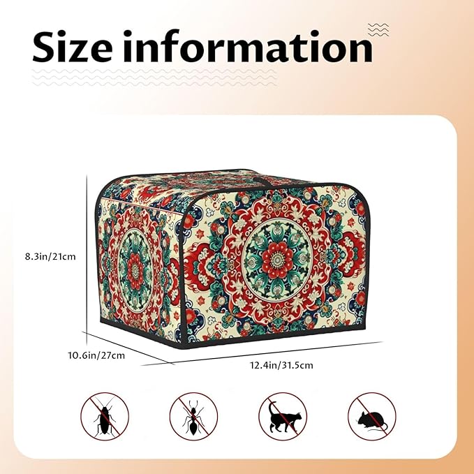 Traditional Retro Pattern Covers for 4 Slice Toasters,Cute Country Bread Machine Cover with Handle,Washable Stain Resistant Kitchen Small Appliance Cover Dining Decor