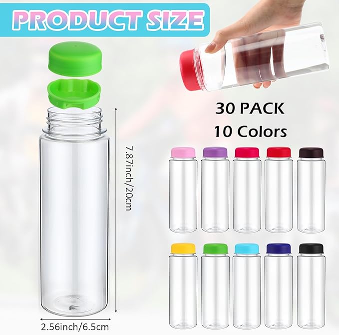 30 Pcs 17 oz Plastic Juice Bottle Bulk with Filter Cap Double Cover Water Bottles Reusable Clear Sport Drink Containers for Juicing Milk Smoothie Outdoor Gym Camping, 10 Colors