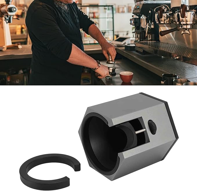 Coffee Portafilter Holder Stand with Adjustable Height Knob and Removable Bracket Cover, Aluminum Alloy Non Slip Base for Restaurants Homes Cafes (Black)
