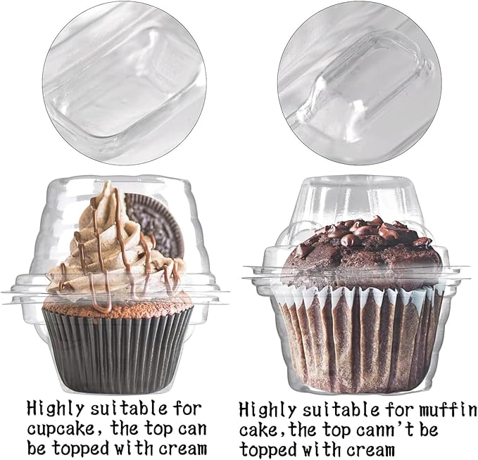 NPLUX 100 Pack Individual Cupcake Containers Plastic Cupcake Boxes Cupcake Holders Stackable Deep Dome Cupcake Carrier