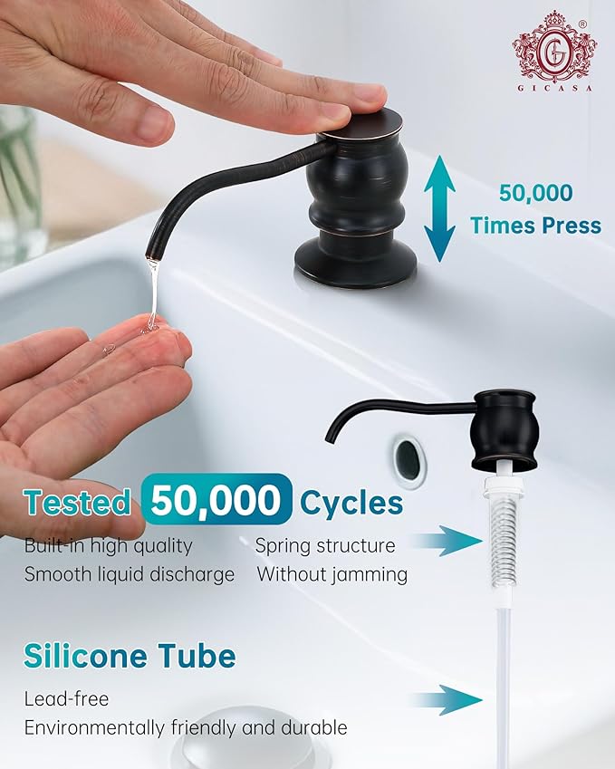 Brass Kitchen Soap Dispenser, Oil Rubbed Bronze in Sink Liquid Dish Soap Dispenser, Under Sink Hand Metal Dispenser Pump, 47.2" Silicone Long Tube for 0.79 "- 1.38" Bottle Mouths