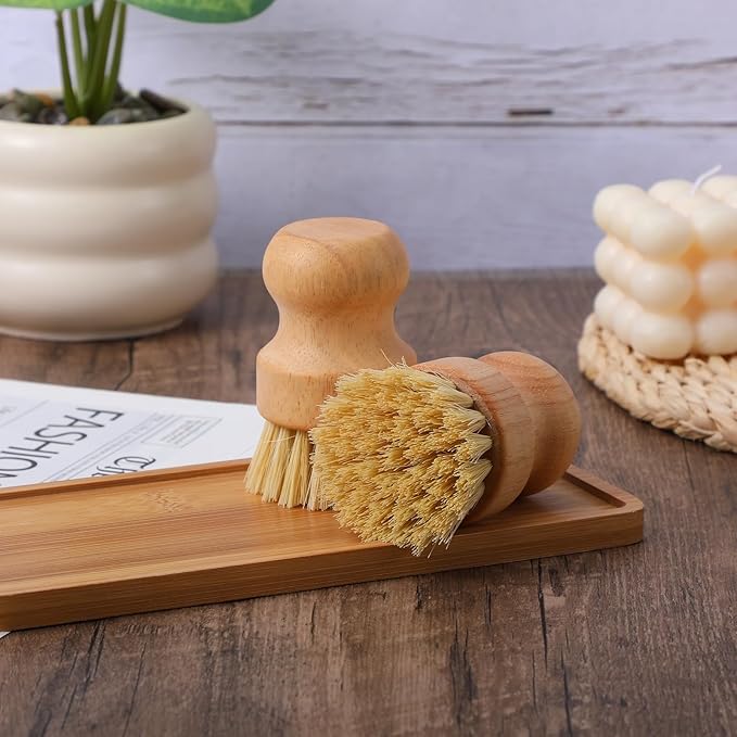 20 Packs Bamboo Dish Scrub Brush Wooden Dish Scrubber Set Eco-Friendly Natural Sisal Bristles Dishes Brush for Kitchen Cleaning Pots, Pans, Bottles, Sink, Vegetables