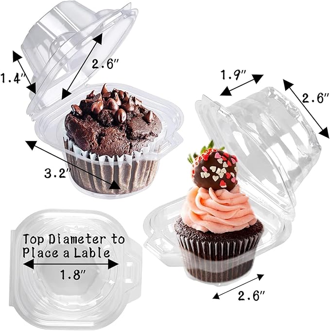 NPLUX 100 Pack Individual Cupcake Containers Plastic Cupcake Boxes Cupcake Holders Stackable Deep Dome Cupcake Carrier