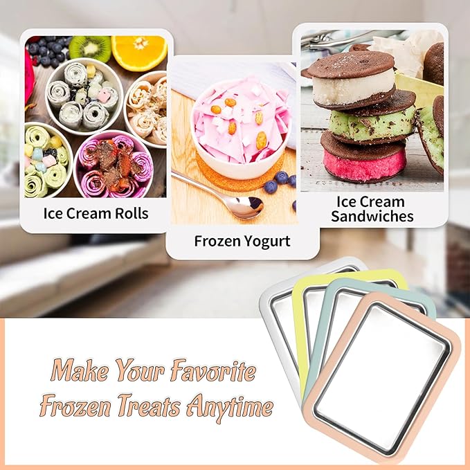 Instant Ice Cream Maker, Rolled Ice Cream Maker, Instant Gelato Pan/Roll, Homemade DIY, with 2 spatula, Frozen Yoghurt Plate Mini Freezer Kit Machine Peach Fuzz