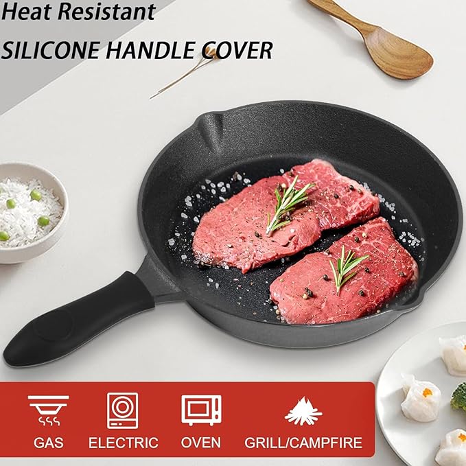 Pre-Seasoned Cast Iron Skillet Set - 3 Piece Frying Pan With Heat-Resistant Handles (6, 8, 10 Inch) for Frying, Saute, Pizza, Oven Safe (Black)