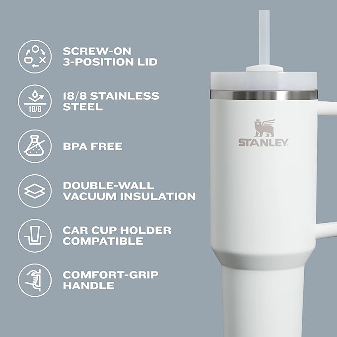 STANLEY Quencher H2.0 Tumbler with Handle and Straw 40 oz | Flowstate 3-Position Lid | Cup Holder Compatible for Travel | Insulated Stainless Steel Cup | BPA-Free | Cherry Blossom