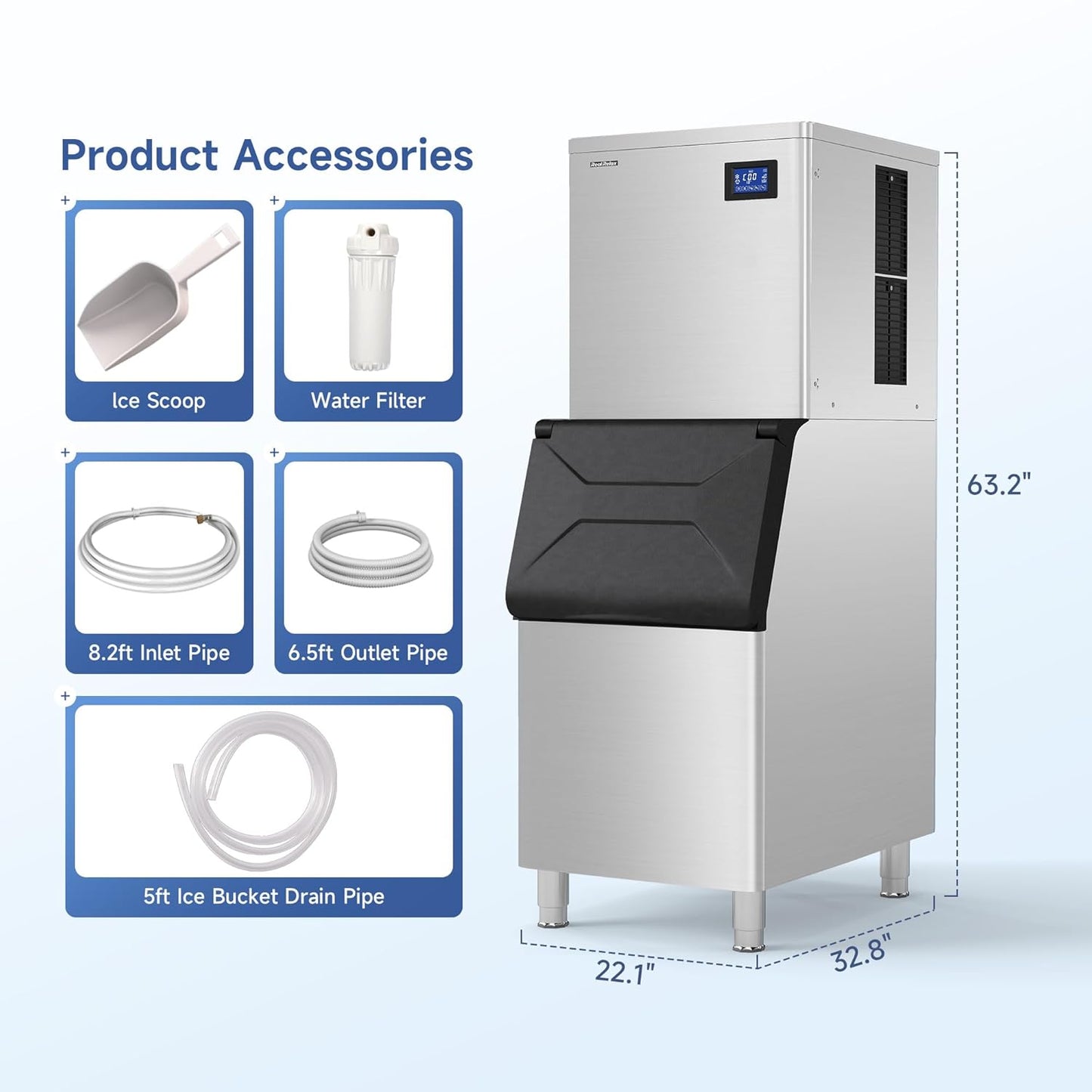 Real Relax Commercial Ice Machine 400LBS/24H, ETL Approved Industrial Ice Maker Machine with 330 LBS Storage Bin, Ice Scoop, Auto Self-Cleaning, LCD Display for Restaurant Bar Café