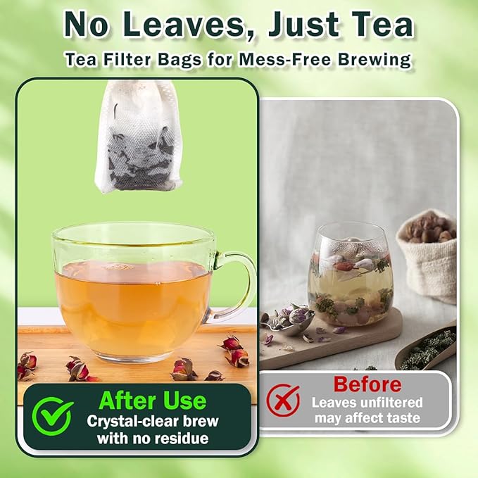 200Pcs Disposable Tea Bags for Loose Leaf Tea, Empty Tea Filter Bags for Cooking, Infuser Sachets for Spice, Coffee, Herb and More (3.54x2.75 Inch)