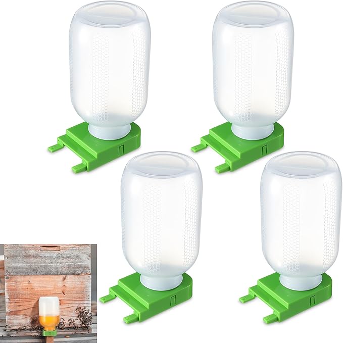 LemonRoad 4 Pcs Honey Bee Feeder for Beekeeping Beehive Entrance Feeder Watering Station with Extra Large Half Gallon Bottle Beekeeping Supplies for Outside Garden Feeding Sugar Syrup