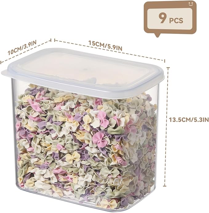 novelinks Clear Plastic Jars with Lids, Reusable Empty Rectangular Storage Containers for Household and Kitchen Organizing (9 Pack Medium)