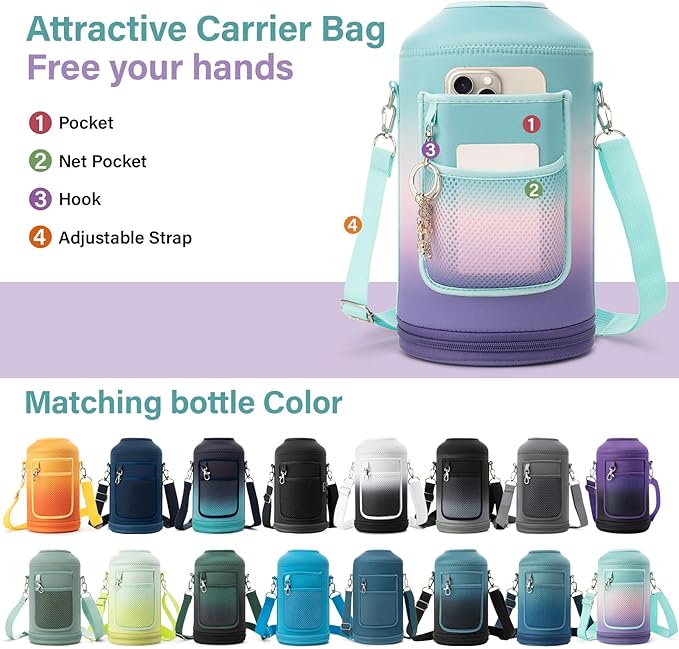 DYSANKY 1 Gallon Water Bottle Insulated | Thickened Stainless Steel Vacuum Metal Water Jug | Portable Sports Large for Gym and Hiking with Straw, Carrier Bag, Handle Strap | BPA-Free 128 oz