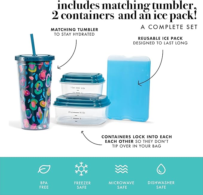Fit & Fresh Lunch Bag For Women, Insulated Womens Lunch Bag For Work, Leakproof & Stain-Resistant Large Lunch Box For Women With Containers, Tumbler and Ice Pack, Zipper Closure Wichita Bag Leopard