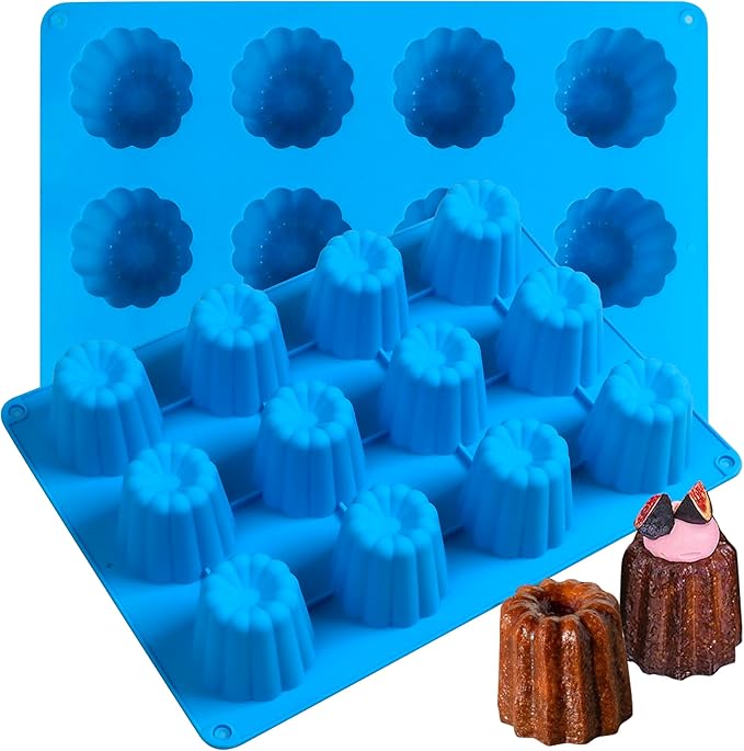 Sidosir 2Pcs Canele Mold Silicone, 12-Cavity Nonstick Canele Silicone Baking Cake Pan for Bread Muffin