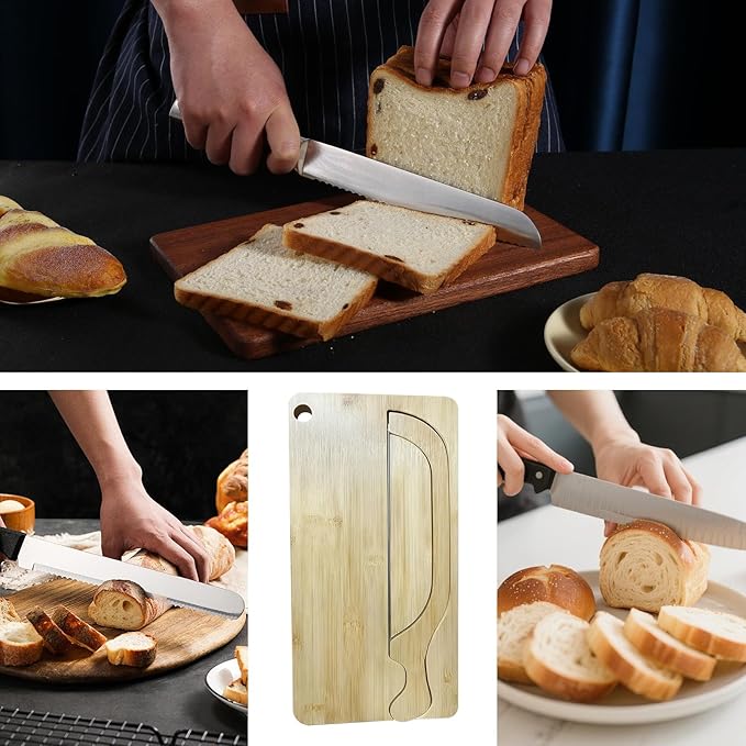 Bread Bow Set, Bread Bows Knife With Matching Crumb Tray, Bow Shaped Stainless Cutter, Wooden Breadboard Set, Sourdoughs Cutter, Left Right Handed Design, Ambidextrous For Baguettes Pastry Chefs