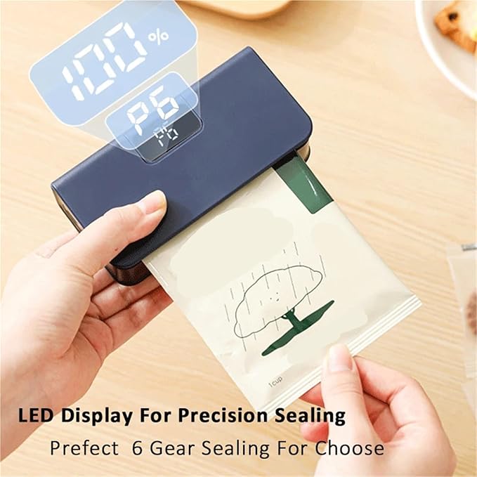 Vacuum Sealer Machine, Mini Heat Sealer Plastic Bag Sealing Machine Rechargable Storage Package Handheld Clip Food,Food Sealer(Blue)