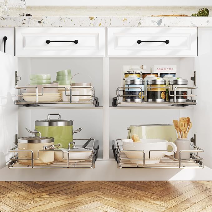 LOVMOR Pull Out Cabinet Organizer 20"W x 21"D, Kitchen Cabinet Pull Out Shelves Slide Out Storage