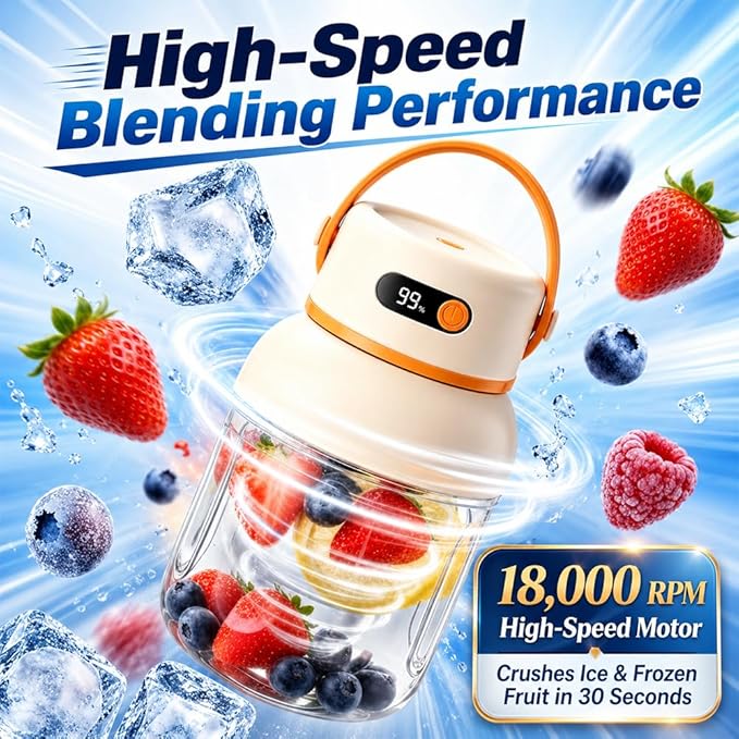 Portable Electric Juicer Cup with Zero Cord Hassle, 1200ml Multifunctional Wireless 2-In-1 Dual Lid Personal Blender Bottle with Straw 38-Blades USB Rechargeable for Gym Office Outdoor (1200ml)