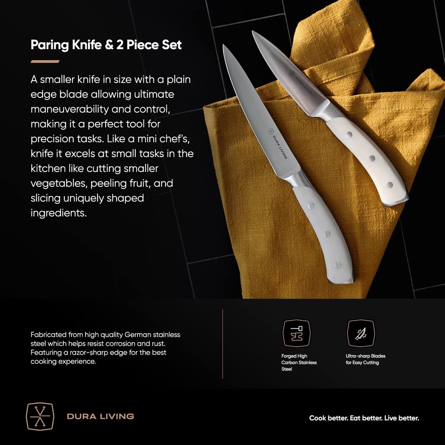 2-Piece Kitchen Knife Set – Ultra Sharp Precision German Stainless Steel Blades, 5” Utility & 3.5” Paring Knife with Ergonomic Handles, Multipurpose for Slicing & Peeling, Cream Handle
