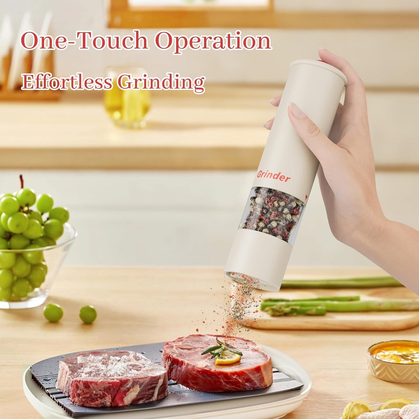 Electric Salt and Pepper Grinder Set, USB Rechargeable Adjustable Coarseness Automatic Salt Pepper Mill Shakers/Grinder Kitchen Spice Mill for Outdoor, Home Chefs, New House Warming Gifts