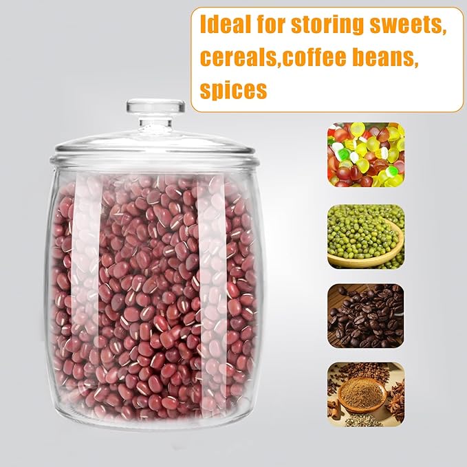 Maredash 1/2 Gallon glass jars, Cookie Jar & Candy Jar with Lid, Large Food Storage Container,glass jar with lid for Buffet, Coffee & Flour, Laundry Room Storage & Pantry 2pcs