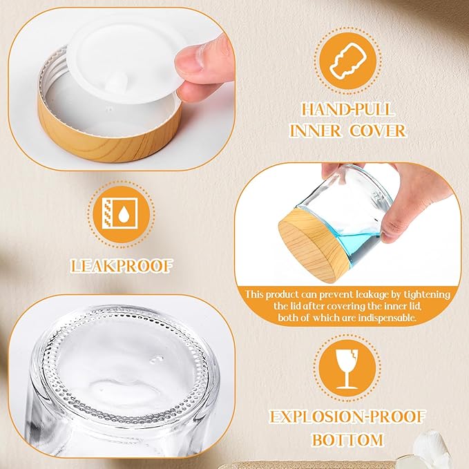 Norme 96 Pcs 4oz Glass Jars with Lids Empty Small Glass Containers and Inner Liners Reusable Cosmetic Jars Round Airtight Bottles with Plastic Wood Grain Lids for Travel Wedding Favors Gifts