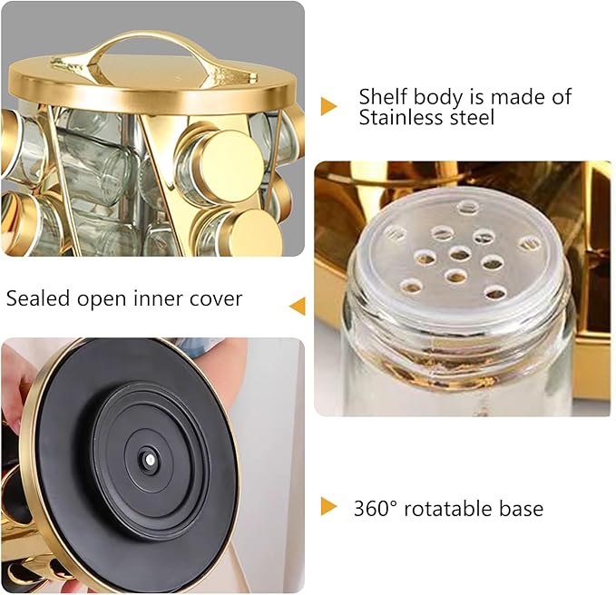 Portable Stainless Steel Spice Rack with 12 Spice Jars Included Revolving Spice Organizer for Kitchen Tower Storage Rack for Spices and Seasoning Silver