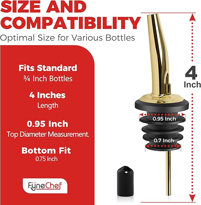 48 Pack Stainless Steel Bottle Pourers for Alcohol, Liquor, and Wine - Bar Accessories, Spouts for Bottles and Dispensers (gold)