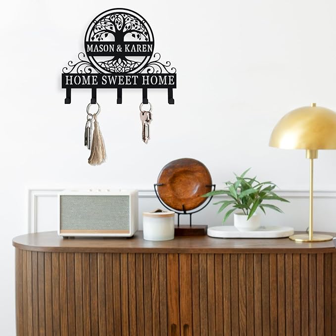 Personalized Key Holder for Wall Custom Tree of Life Key Rack with Hooks Key Hanger for Entryway and Custom Wall Decor
