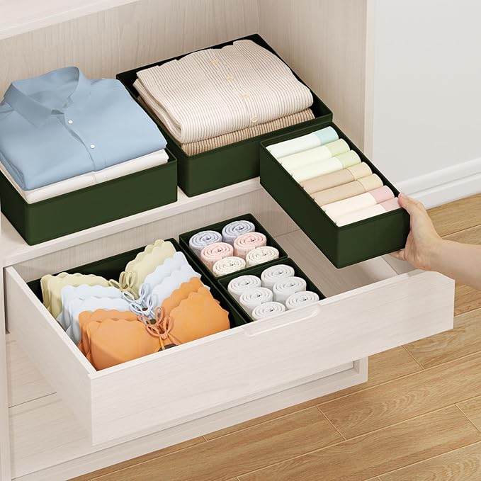 DIMJ Drawer Organizer Clothes Storage - 18 Pack Baby Dresser Organizer for Nursery, Foldable Closet Drawer Organizer Bins for Bedroom Organization, Fabric Storage Dividers for Socks, Underwears, Green
