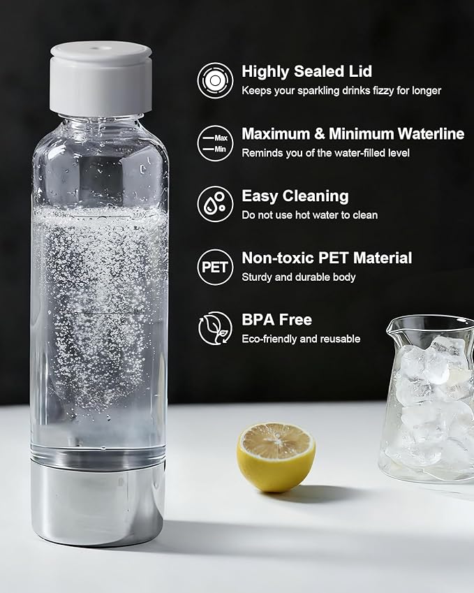 MOKKOM Soda Maker Bottle, 1L Reusable Sparkling Water Bottles, BPA Free PET Carbonating Bottles, Replacement Bottle Compatible Sparkling Water Maker