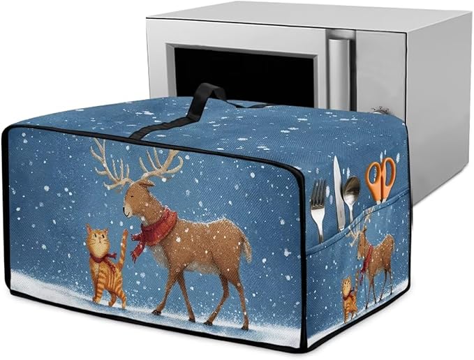 Air Fryer Toaster Oven Dust Cover Countertop Microwave Dust Cover Protector, Compatible with Convection Oven, S, 14.5 x 18.5 x 9 Inches, Reindeer Cat Christmas Decor
