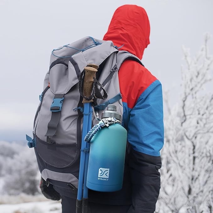 DYSANKY Insulated Water Bottle | Thickened Stainless Steel Vacuum Metal | Portable Sports Half Gallon Large Water Jug for Gym and Hiking with Straw, Carrier Bag, Handle Strap | BPA-Free 64 oz