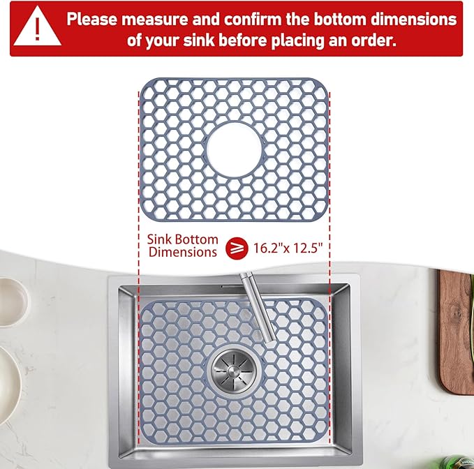 Bestjing Silicone Sink Protectors for Kitchen Sink with Center Drain - 16.2"x12.5" Kitchen Accessory, Non-Slip Heat Resistant Sink Mat for Bottom of Farmhouse Porcelain Stainless Steel Sink