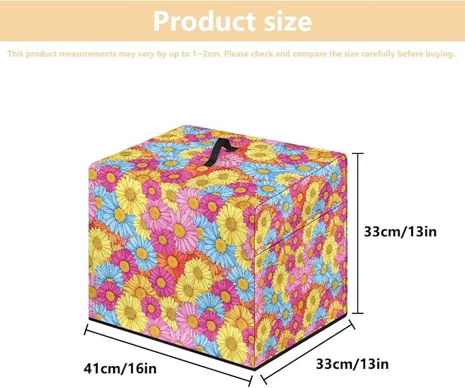 Colorful Daisy Flower Print Meat Slicer Cover for Kitchen Dust-proof Appliance Covers for Home Decor Easy to Clean Bread Slicer Covers with Organizer Bag Accessories 16 x 13 x 13 Inch