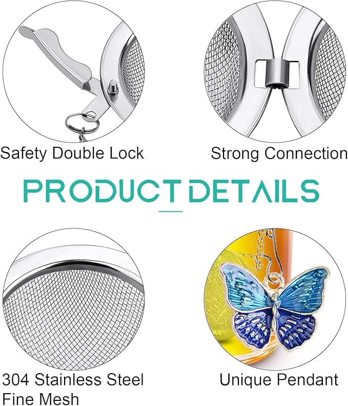 Tea Steeper for Loose Tea 2pcs NSTaygate Tea Infuser with Charm Handmade Cute Butterfly BFF Pendant, Tea Strainers for Loose Tea 304 Stainless Steel Tea Ball for Brew Tea