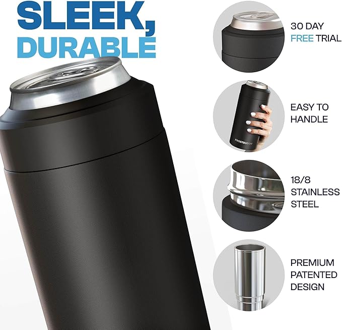 Frost Buddy Universal Can Cooler - Fits All - For Regular 12 & 16 oz or Slim-Size Bottles - Insulated Double-Walled Stainless Steel (Navy)