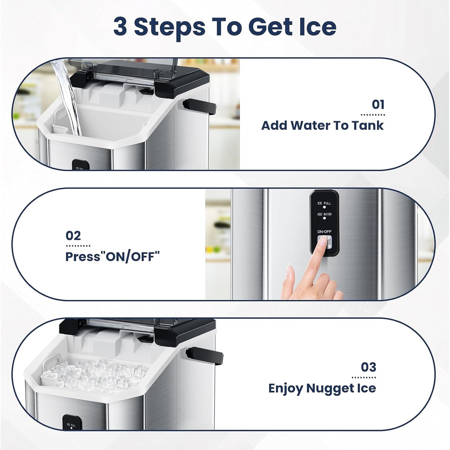 Nugget Ice Makers Countertop, Portable Ice Maker Machine with Self-Cleaning, 35lbs/24Hrs, Crushed Ice Maker with Handle/Basket/Scoop for Home, Kitchen, Office and Camping(Stainless Steel Silver)